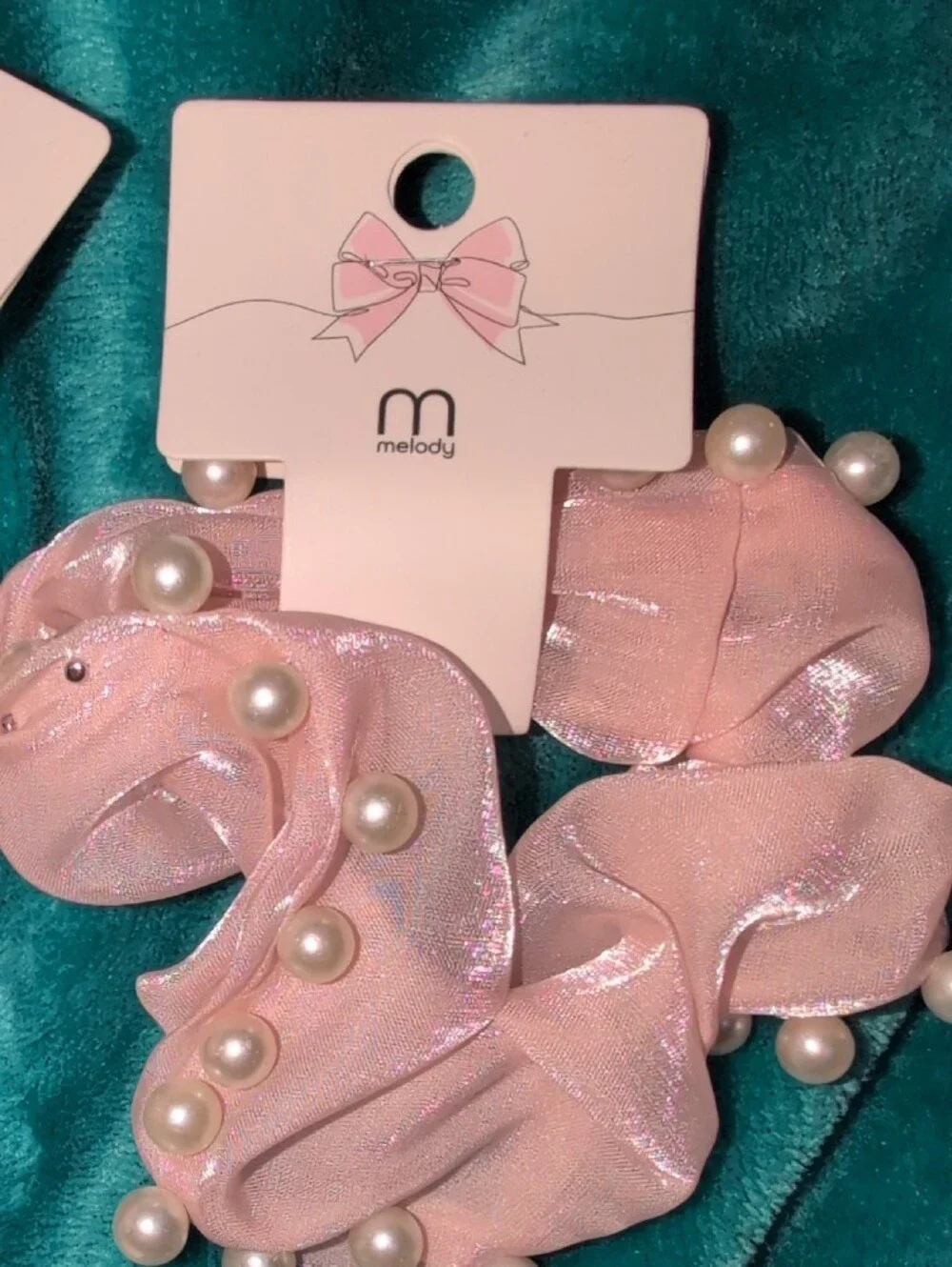 Melody Pink Pearl-Embellished Scrunchie (Set of 2)